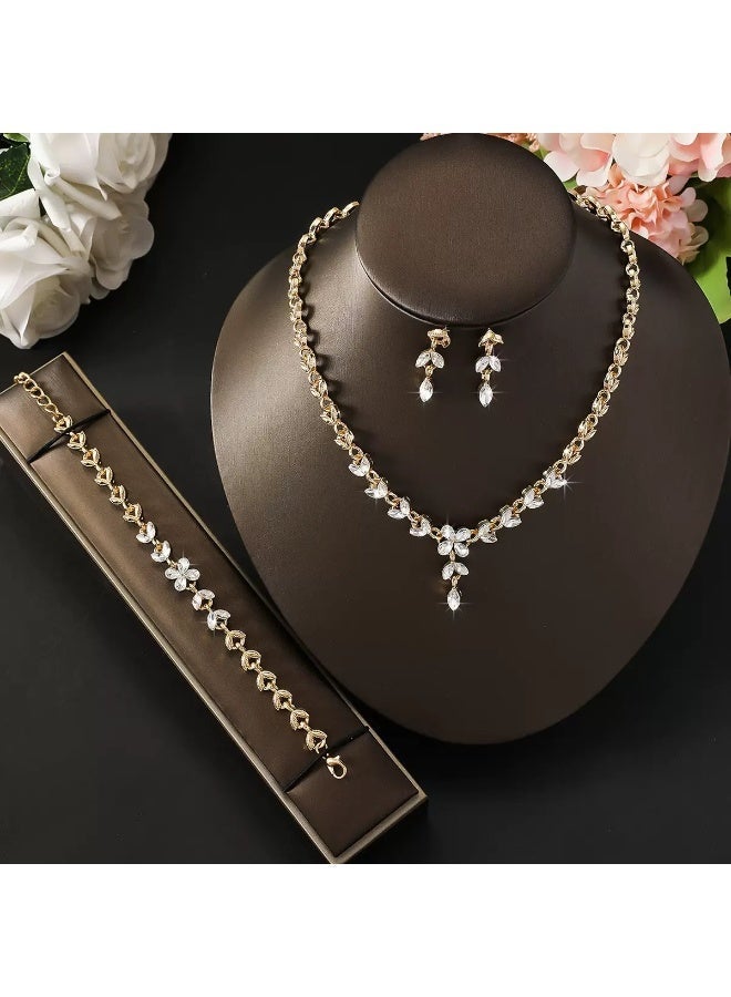 أوليس فيرس  هدية فالنتاين - مجموعة 3 قطع قابلة للتعديل (عقد، أقراط، سوار) بتصميم شراب النجمة من المعدن والكريستال مع علبة هدية - مثالية للحفلات الزواجية، الحفلات والمناسبات المسائية - Image 4